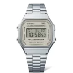 به دنبال یک ساعت مچی با طراحی نوستالژیک و امکانات کاربردی هستید؟ ساعت مچی دیجیتال کاسیو CASIO A168WA-8AYDF یک انتخاب عالی برای شماست. این ساعت با الهام از طراحی‌های دهه 80 میلادی، ترکیبی از سبک کلاسیک و مدرن را به شما ارائه می‌دهد. ویژگی‌های کلیدی: طراحی نوستالژیک و جذاب: ساعت A168WA-8AYDF با طراحی دیجیتال و بدنه نقره‌ای رنگ، یادآور ساعت‌های محبوب دهه 80 است. کرنومتر: این ساعت دارای کرنومتر با دقت 1/100 ثانیه است که برای اندازه‌گیری زمان در فعالیت‌های ورزشی و روزمره کاربرد دارد. آلارم: با استفاده از آلارم این ساعت می‌توانید برای زمان‌های خاصی یادآوری تنظیم کنید. نور پس زمینه: این ساعت دارای نور پس زمینه LED است که به شما امکان می‌دهد در محیط‌های کم نور به راحتی زمان را مشاهده کنید. مقاومت در برابر آب: این ساعت در برابر پاشش آب مقاوم است و برای استفاده روزمره مناسب است. (توجه: مناسب برای شنا نیست) بند استیل ضد زنگ: بند استیل این ساعت علاوه بر زیبایی، دوام و طول عمر بالایی را نیز تضمین می‌کند. تقویم خودکار: این ساعت دارای تقویم خودکار است که تاریخ را به صورت دقیق نمایش می‌دهد. عمر باتری طولانی: باتری این ساعت تا 7 سال عمر می‌کند و نیاز به تعویض مداوم ندارد. قیمت مناسب: ساعت مچی دیجیتال کاسیو A168WA-8AYDF با توجه به ویژگی‌ها و کیفیت ساخت، قیمتی بسیار مناسب دارد. چرا ساعت مچی یونیسکس کاسیو A168WA-8AYDF را انتخاب کنیم؟ این ساعت یک انتخاب عالی برای افرادی است که به دنبال یک ساعت با طراحی خاص، امکانات کاربردی و قیمت مناسب هستند. ساعت A168WA-8AYDF با طراحی نوستالژیک و ویژگی‌های مدرن، می‌تواند به عنوان یک اکسسوری جذاب برای هر استایلی مورد استفاده قرار گیرد.